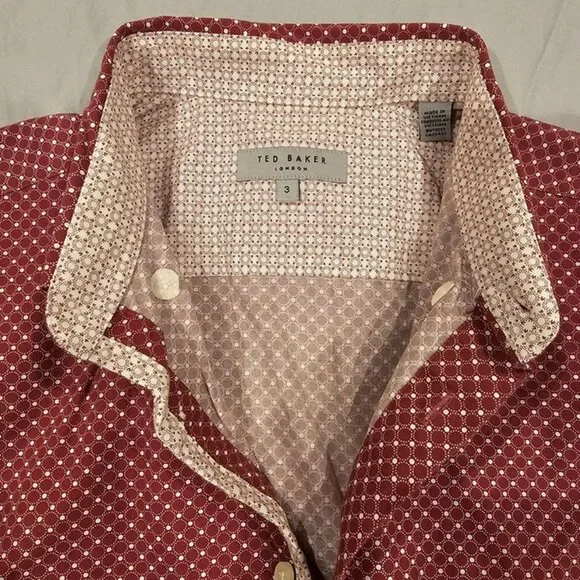 Ted Baker London Mens Slim Fit Red Diamond Print Button-Down Shirt Size 3 Cotton - Picture 4 of 7